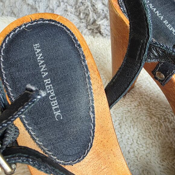 Banana Republic Women Studded Wooden Bow Denim Slingback Heels Size 11 Blue Y2K - Picture 4 of 7